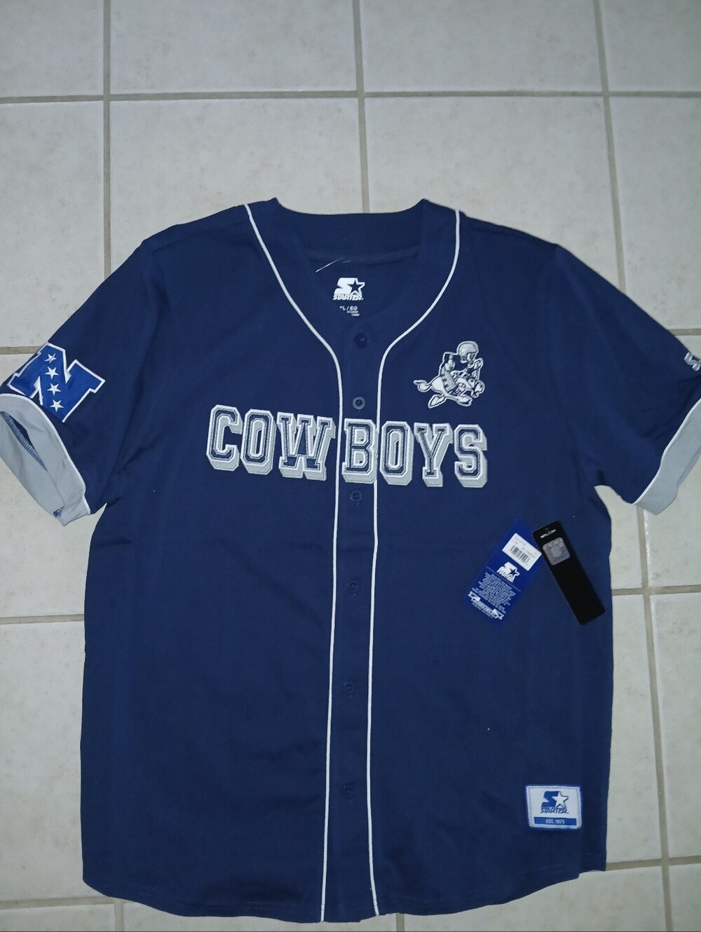 Men's STARTER Navy and White Dallas Cowboys Button-Up Jersey